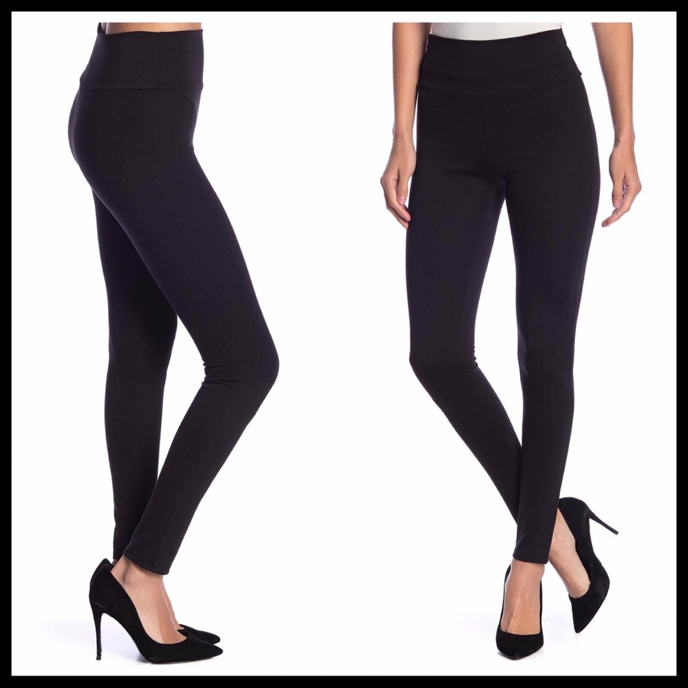 BLACK HIGH WAIST LEGGINGS OPAQUE KNIT PANTS A3C - Picture 3 of 7